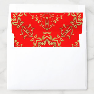 Classic Luxury Chic Faux Gold Ornaments On Red Envelope Liner