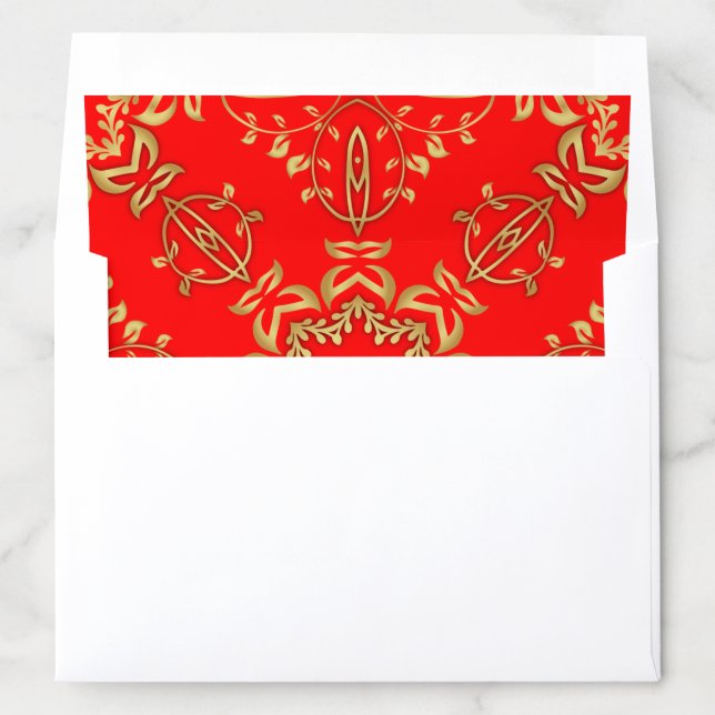 Classic Luxury Chic Faux Gold Ornaments On Red  Envelope Liner (In Envelope)