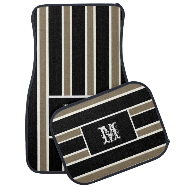 Classic Luxury Chic Monogram Modern Striped  Car Floor Mat (Set)