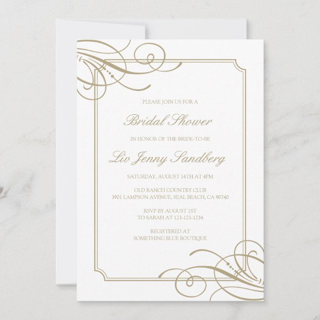 Classic Luxury Gold Frame Bridal Shower Invitation (Front)