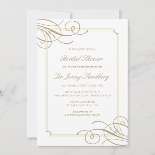 Classic Luxury Gold Frame Bridal Shower Invitation
