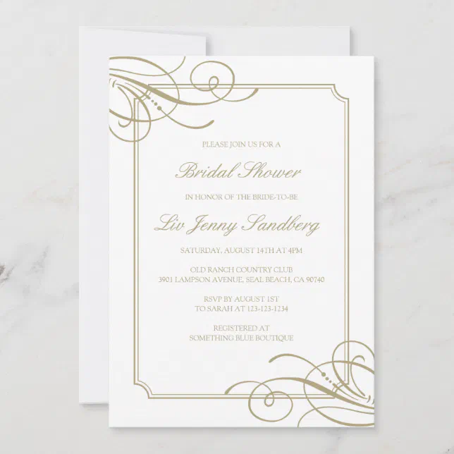 Classic Luxury Gold Frame Bridal Shower Invitation | Zazzle