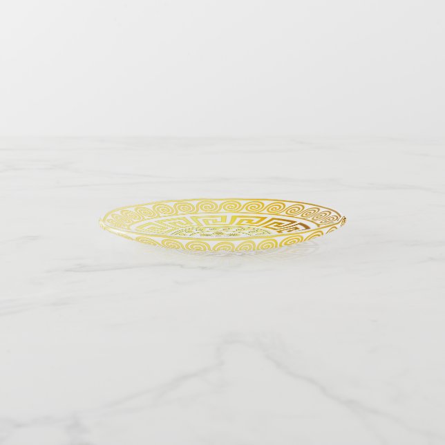Classic luxury roman pattern glam golden greek key trinket tray (Angled)