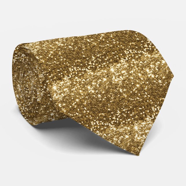 Classic Luxury Sparkly Gold Glitter layered  Neck Tie (Rolled)