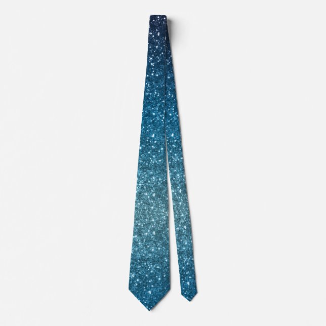 Classic Luxury Sparkly Ocean Blue Ombre Glitter Neck Tie (Front)