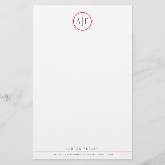 Classic Magenta Monogrammed Stationery (Front)