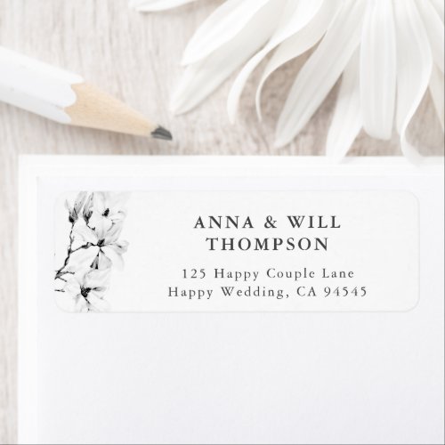 Classic Magnolia Black White Art Return Address Label