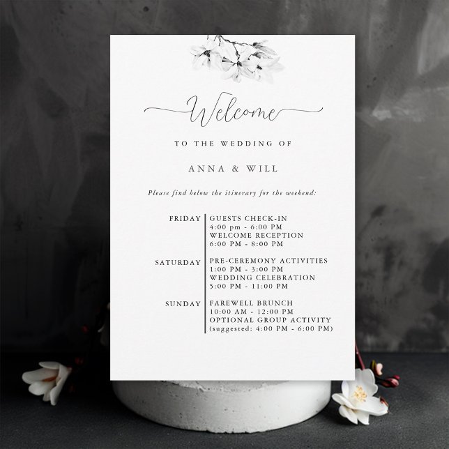 Classic Magnolia Elegant Wedding Itinerary Invitation (Classic Magnolia Wedding Weekend Itinerary Simple Classy Elegant Modern Bohemian)