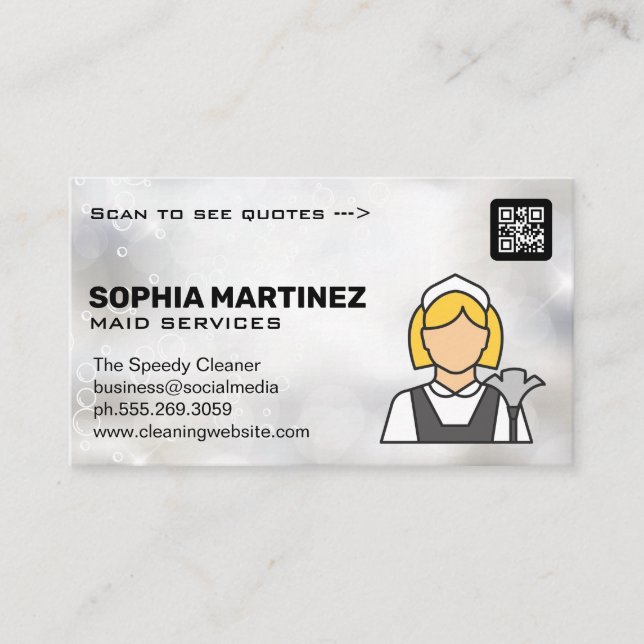 Classic Maid Logo | Qr Code | Cleaners Business Card (Front)