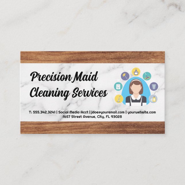 Classic Maid Service | Wood Cleaner Hotel Services Business Card (Front)