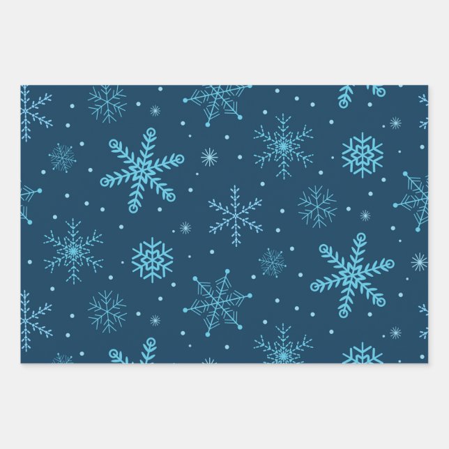 Classic Majestic Christmas Snowflakes on navy blue Wrapping Paper Sheets (Front)