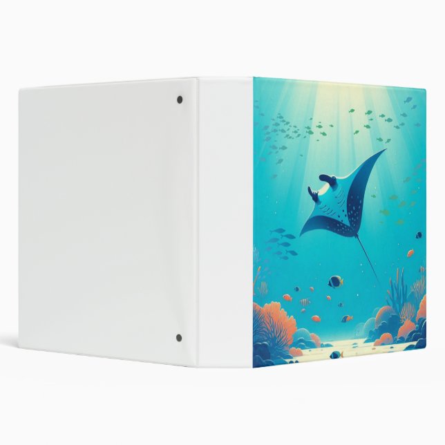 Classic, manta ray coastal art 3 ring binder (Background)