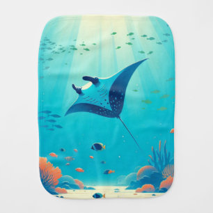 Classic, manta ray coastal art baby burp cloth