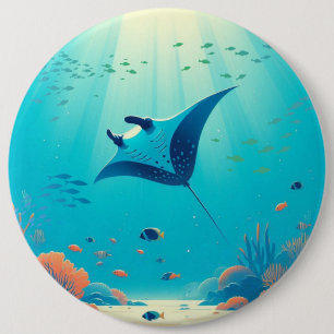 Classic, manta ray coastal art button