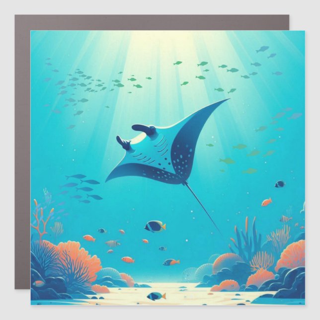 Classic, manta ray coastal art car magnet (Front)