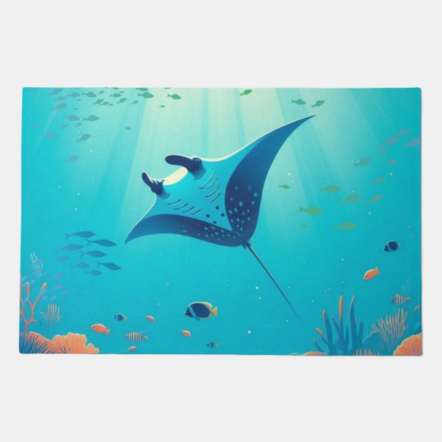 Classic, manta ray coastal art doormat (Front)