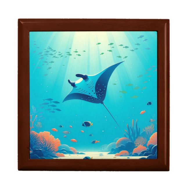 Classic, manta ray coastal art gift box (Front)