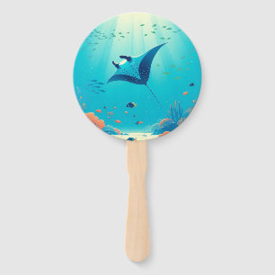 Classic, manta ray coastal art hand fan