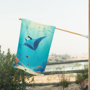 Classic, manta ray coastal art house flag
