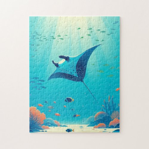 Classic manta ray coastal art jigsaw puzzle