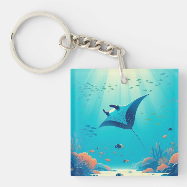 Classic, manta ray coastal art keychain (Front)