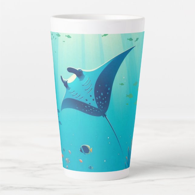 Classic, manta ray coastal art latte mug (Front)