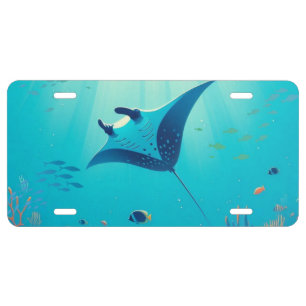 Classic, manta ray coastal art license plate