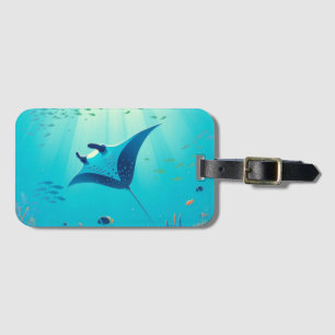 Classic, manta ray coastal art luggage tag