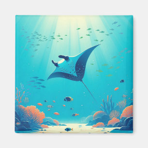 Classic, manta ray coastal art magnet