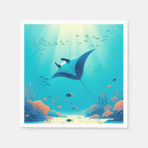 Classic, manta ray coastal art napkins