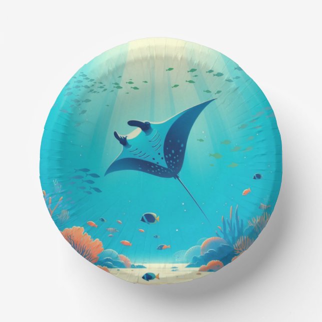 Classic, manta ray coastal art paper bowls (Front)