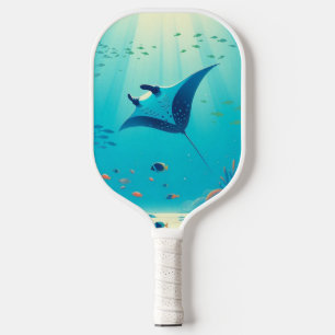 Classic, manta ray coastal art pickleball paddle