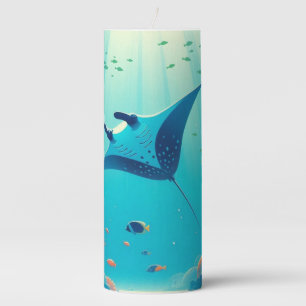 Classic, manta ray coastal art pillar candle
