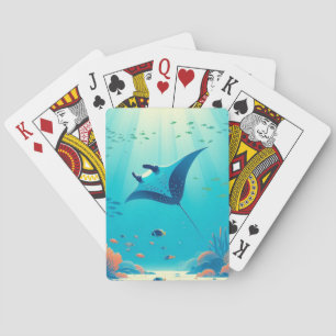 Classic, manta ray coastal art poker cards