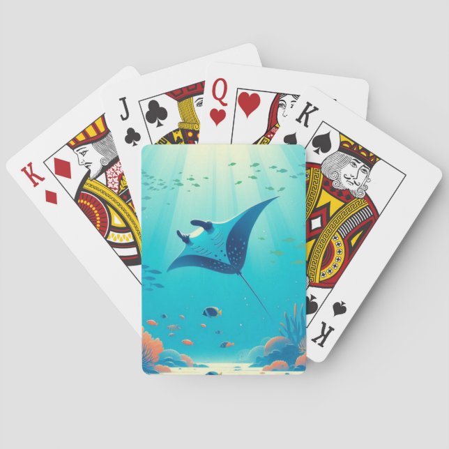 Classic, manta ray coastal art poker cards (Back)