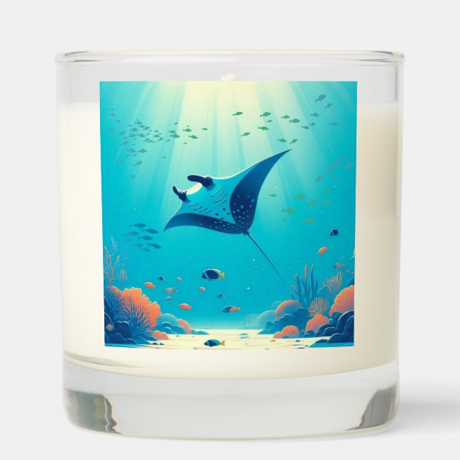 Classic, manta ray coastal art scented candle (Front)