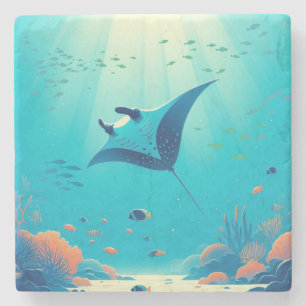 Classic, manta ray coastal art stone coaster