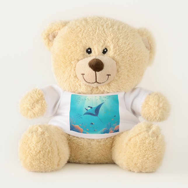 Classic, manta ray coastal art teddy bear (Front)