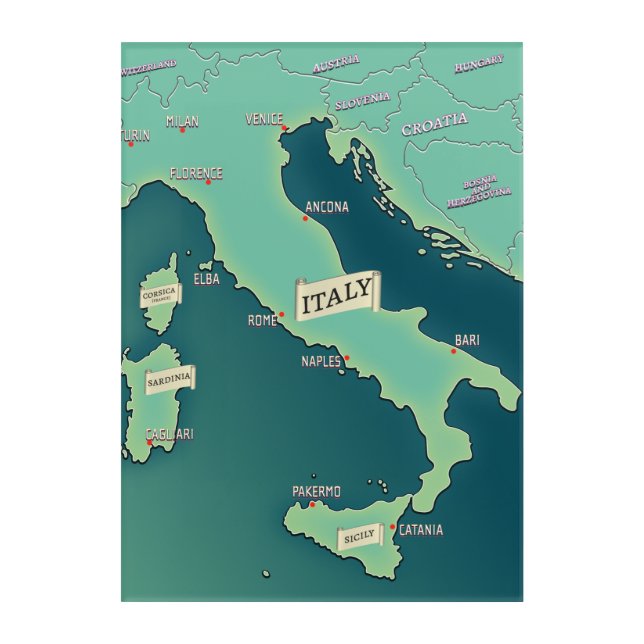 Classic Map Of Italy Acrylic Print (Front)