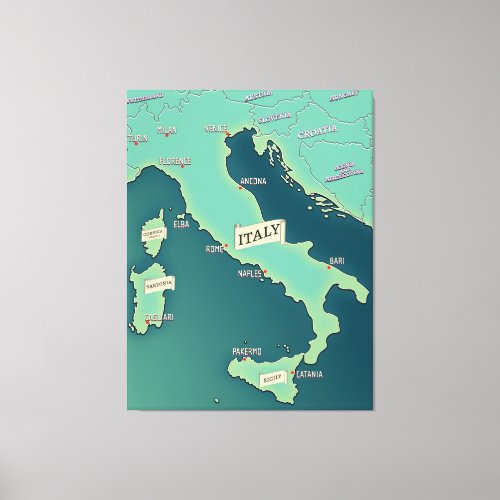 Classic Map Of Italy Canvas Print