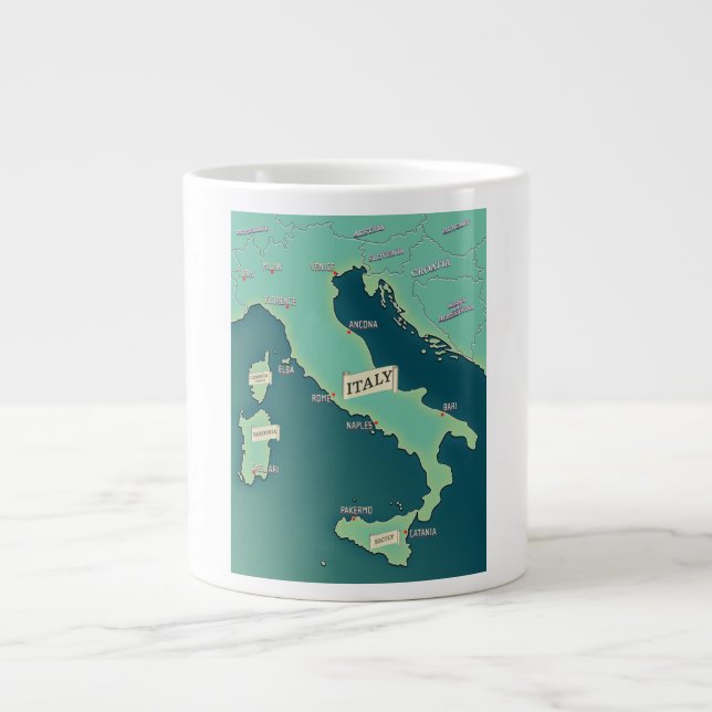 Classic Map Of Italy Giant Coffee Mug (Front)