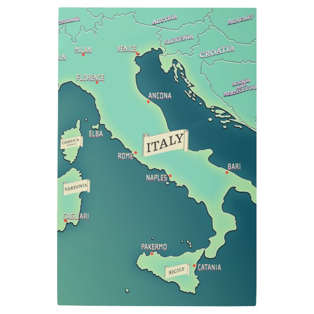 Classic Map Of Italy Metal Print (Front)