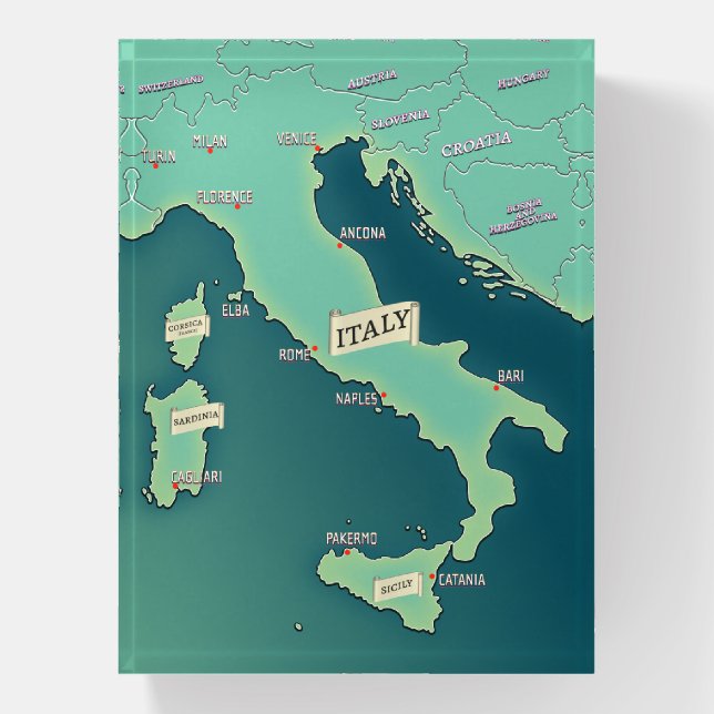 Classic Map Of Italy Paperweight (Vertical)