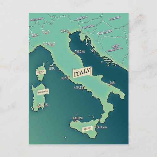 Classic Map Of Italy Postcard