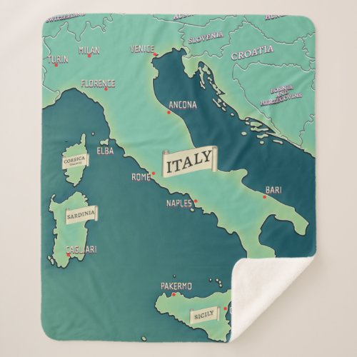 Classic Map Of Italy Sherpa Blanket