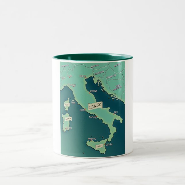 Classic Map Of Italy Two-Tone Coffee Mug (Center)