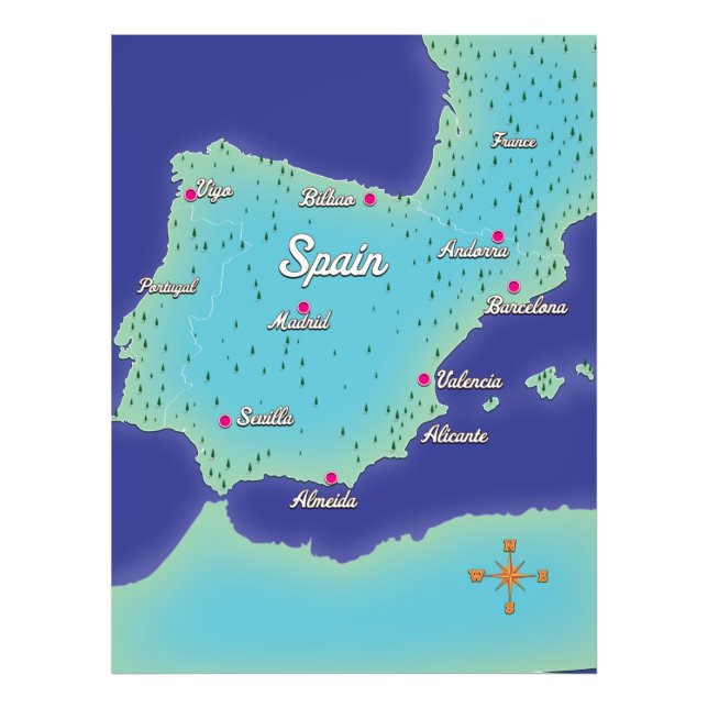Classic Map Of Spain Photo Print (Front)