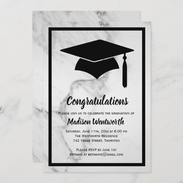 Classic Marble Graduation Invitation - black (Front/Back)