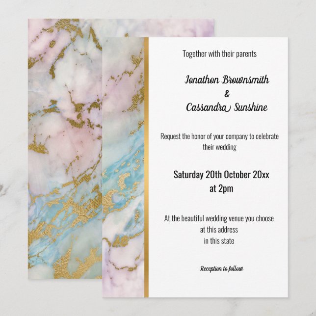 CLASSIC MARBLE PASTEL GOLD TRIM INVITATION (Front/Back)