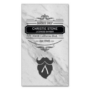 Classic Marble Retro Label Barber Blade and Beard Business Card Magnet